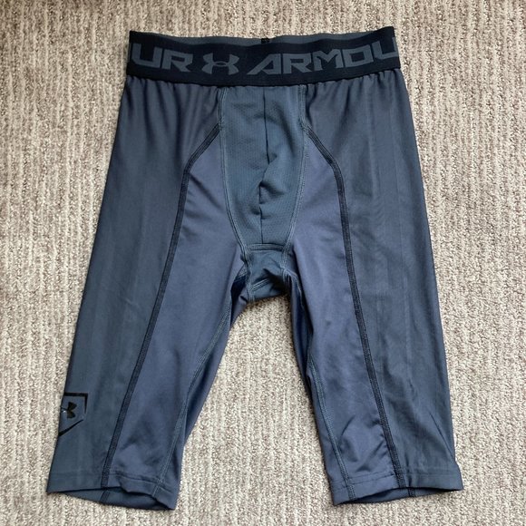 Men's Small Under Armour Heatgear Baseball Compression Sliding Shorts Gray Black - Picture 1 of 4